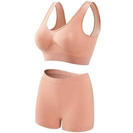 Njoeus Bras Women s Sports Bras Women s Wire Free Push Up Bras Seamless Comfort Breathable Wireless Sports Bra and Panty Sets for Women Underwear Set Womens Sports Bra