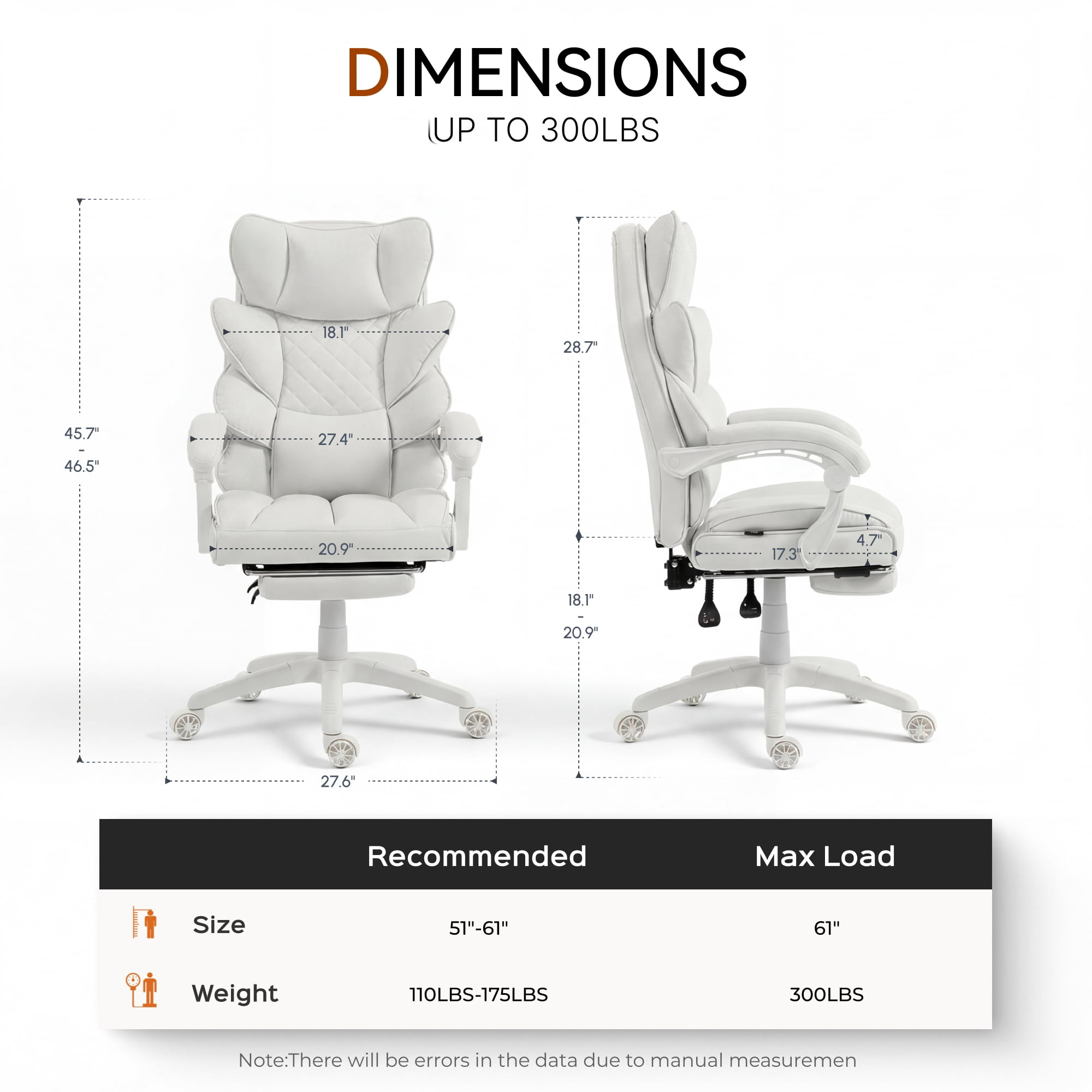 GOOSEA Adult PU High Back Indoor Residential Adjustable Seat Height and Lumbar Support Executive Chairs with Footrest, White