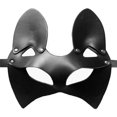 thumbnail image 2 of Accesorio de disfraz de gato de cuero de PU, suave, hecho a mano, estilo gótico punk misterioso, cubierta facial de gato para cosplay negra, borde bronceado simple, 2 of 14