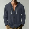 thumbnail image 3 of Rvwovn Men's Hooded Button Down Shirt - Cotton Linen Casual Lightweight Beach UV Protection Top, 3 of 7