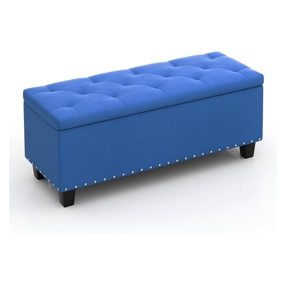 WDZS 43 Inches Storage Ottoman Bench, Upholstered Tufted End of Bed Storage Bench, Large Ottoman Foot Rest with Legs, Load up to 800 lb, for Living Room, Bedroom, Entryway, Blue