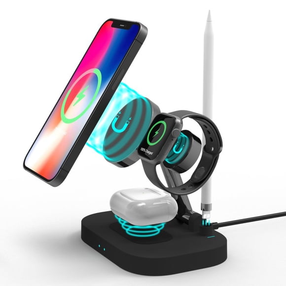 4-in-1 Magnetic Wireless Charger Stand Folding Fast Charging Dock Black