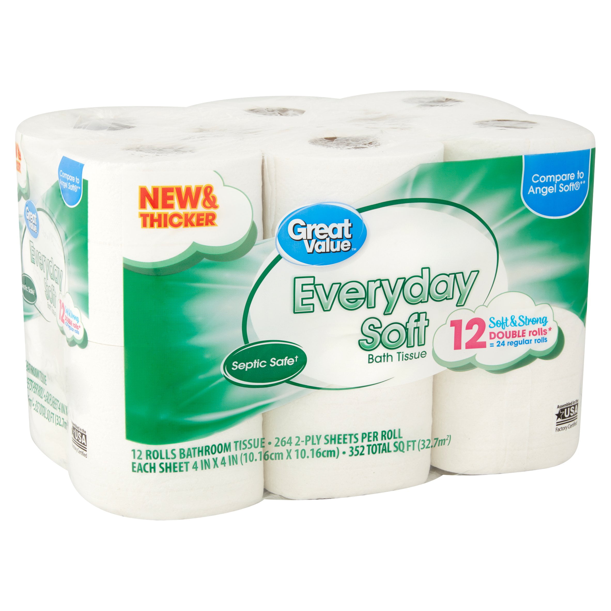great value everyday soft rolls bathroom tissue, 12 count great value everyday soft rolls bathroom tissue, 12 count