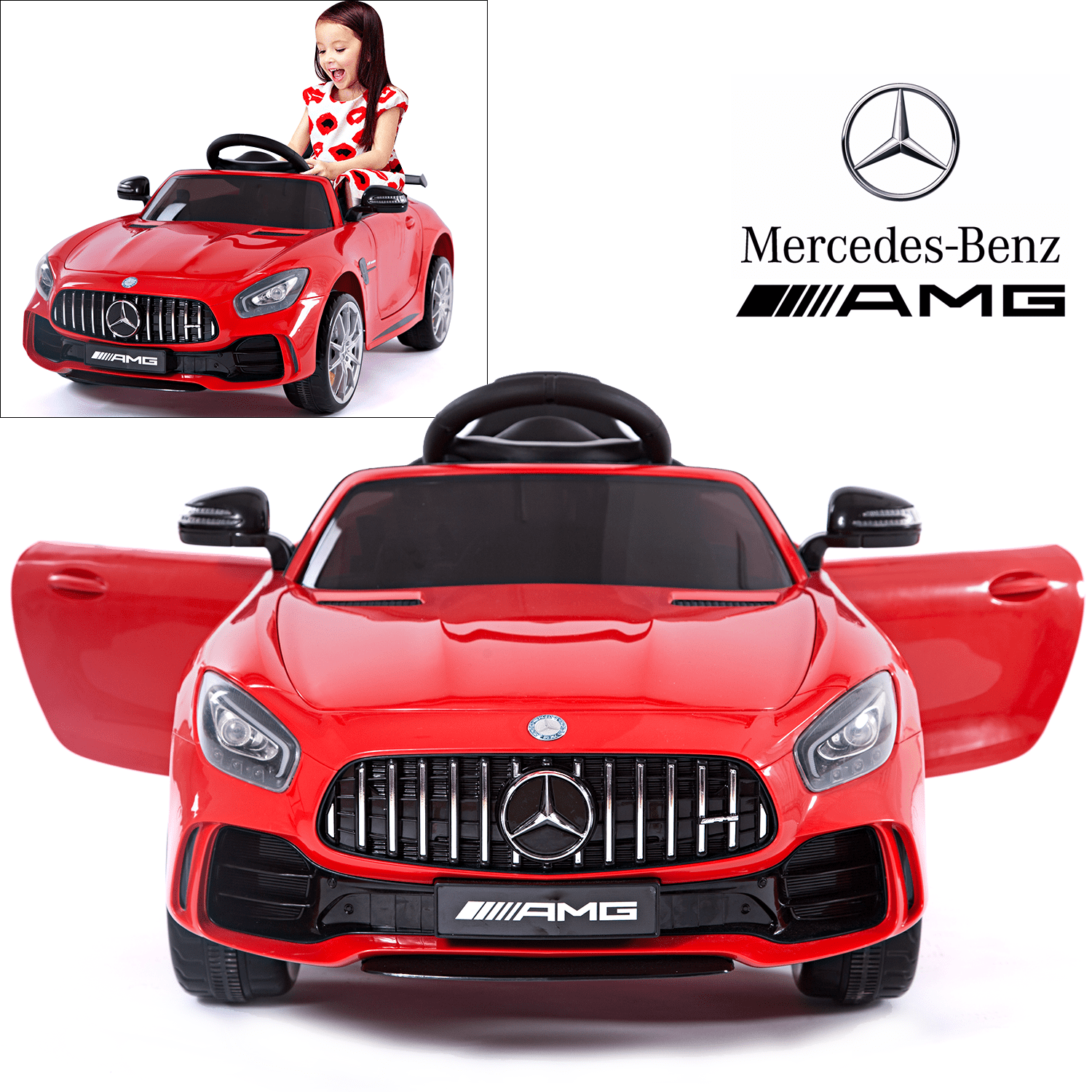 Mercedes Benz Amg Gtr Electric Ride On Car With Remote Control For Kids 12v Power Battery Official Licensed Kid Car To Drive With 2 4g Radio Parental Control Opening Doors Red