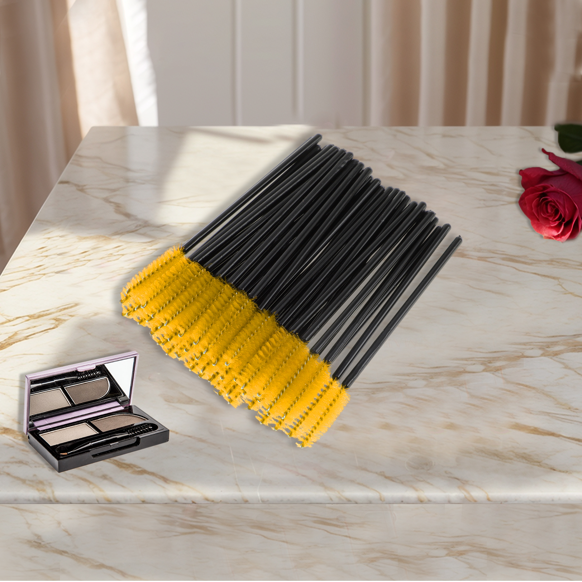 Unique Bargains Convenient Eyebrows Brushes for Travel 50 Pcs Black, Yellow