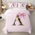 thumbnail image 2 of Erosebridal Pink Bowknot Letter A Quilt King, Cheetah Leopard Print King Coverlet Set for Girls, 3 Pieces, 2 of 7