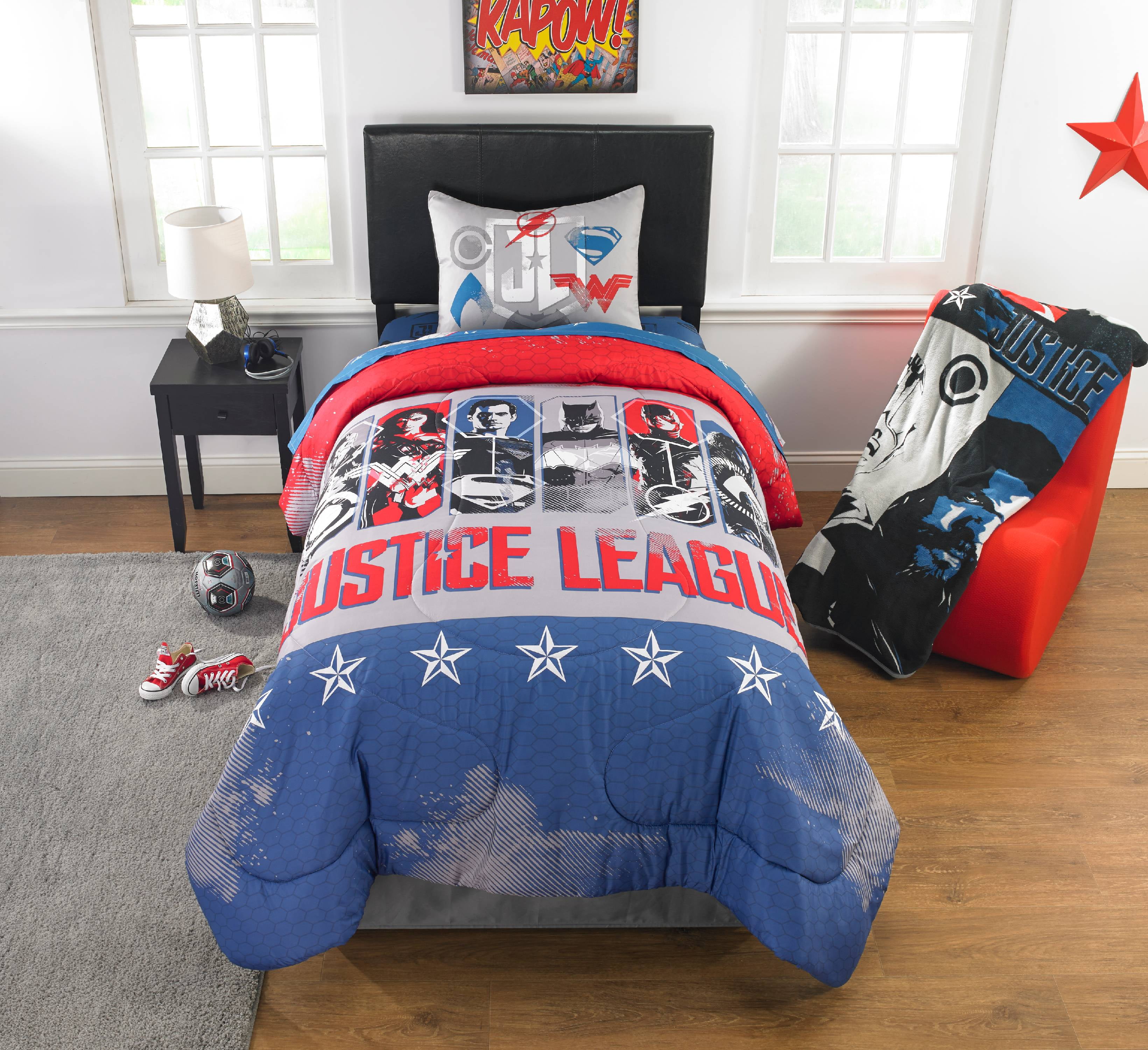 DC Comics Justice League 2Pc Comforter and Sham Set, Kids Bedding,  Reversible,Red Blue and Gray, TWIN/FULL