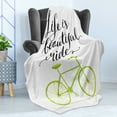 thumbnail image 4 of Bicycle Soft Flannel Fleece Throw Blanket, Life is a Bike Ride Words Print Pastel Color Unique Ride Graphic, Cozy Plush for Indoor and Outdoor Use, 70" x 90", Green Black, by Ambesonne, 4 of 5