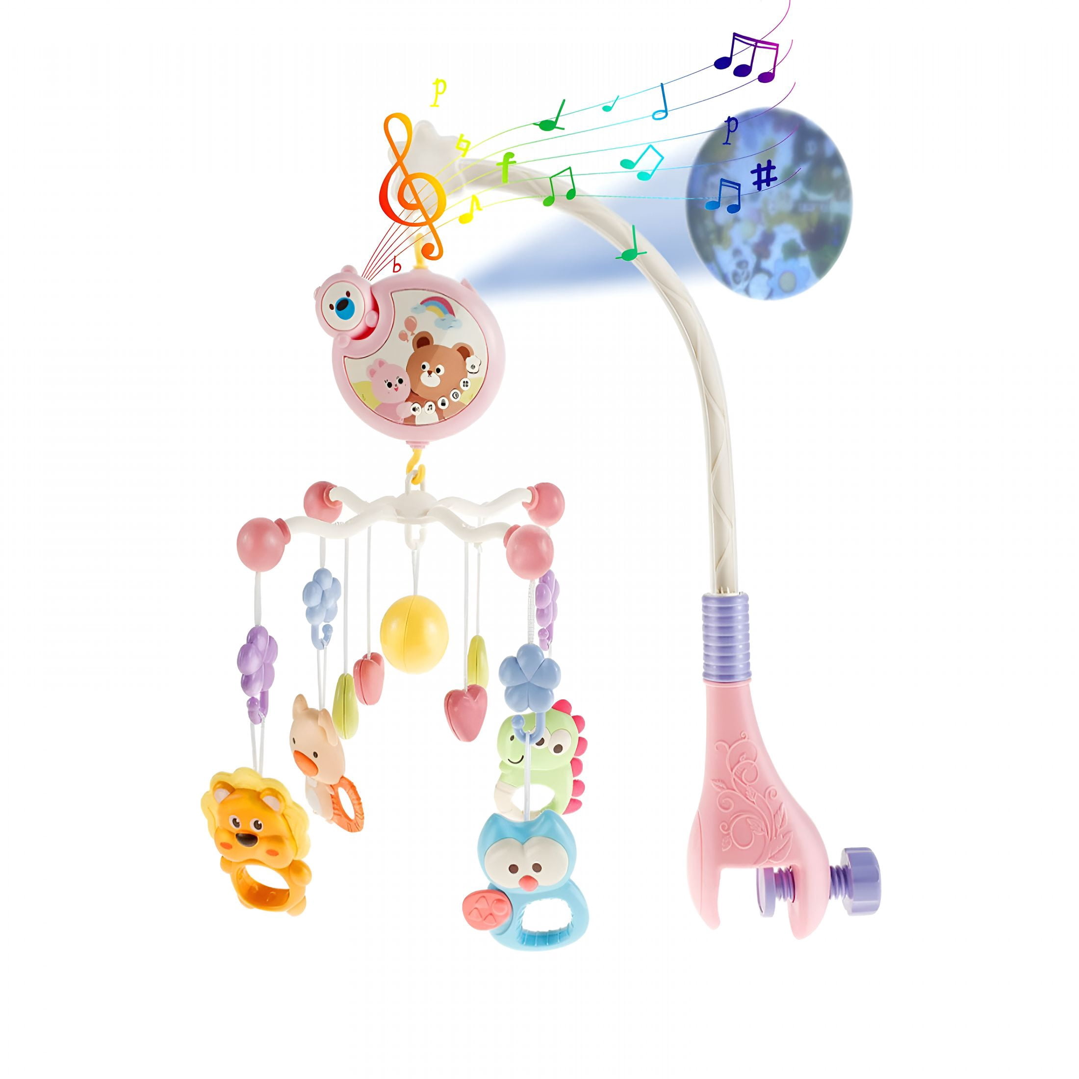CYFW Crib Mobile with Music and Lights,Baby Mobiles for Cribs with Projector Display,Musical Mobile for Bassinet Toys Hanging Girls Boys,Portable Animal Hanger Play