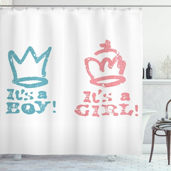 Ambesonne Cartoon Shower Curtain, Girl Queen Boy King, 69"Wx84"L, Pale Pink and Blue
