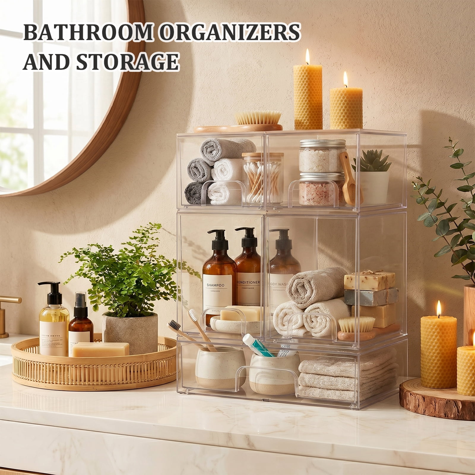 5-Piece Baby Bottle Organizer for Countertop, Clear Acrylic Drawer Set, Bottle Organizer for Pump Parts, Bottle Storage Organizer Baby for Nursery, Bathroom Vanity, Kitchen Counter