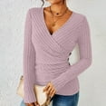thumbnail image 2 of BLVB Women's Long Sleeve Tops Slim Fitted V Neck Wrap Going out Top Casual Ribbed Knit Sweaters Trendy Fall Blouse, 2 of 7