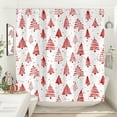 thumbnail image 4 of Christmas Shower Curtain, Red White Xmas Tree Bathroom Shower Curtain Sets, Cute New Year Holiday Decor Polyester Fabric Bathroom Accessory Sets with 12 Hooks 72x72 inch, 4 of 6