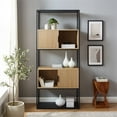 thumbnail image 2 of Pemberly Row Tall Wood Bookcase with Closed and Open Storage - Oak/ Black, 2 of 9
