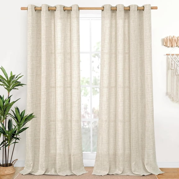 Linen Semi Sheer Curtains for Living Room 2 Panels - Light Filtering Window Treatments with Bronze Grommet Rustic Drapes