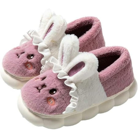 

DanceeMangoo Cute Rabbit Fluffy House Slippers for Women Girls Warm Soft Heel Cover Kawaii House Shoes Indoor Outdoor