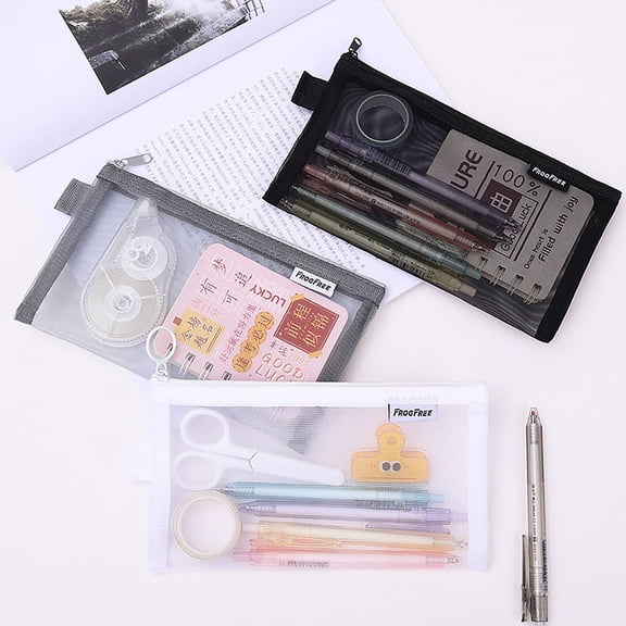 Tansparent Mesh Cosmetic Storage Bag,Zipper Pencil Case,Toiletries Handbag Stationery,Purse Organizer Pouches