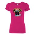 thumbnail image 2 of Pugs and Kisses Cute Dog Neon Rainbow Pug Dog Lover Womens Slim Fit Junior Tee, Raspberry, X-Large, 2 of 3
