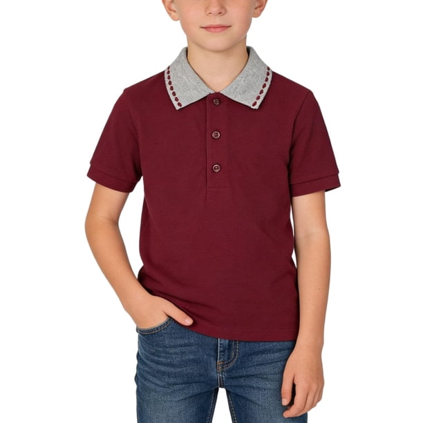 Odeerbi Camisas de Golf de Niños Algodón Color Sólido Camisas de Tenis de Manga Corta Uniforme Escolar