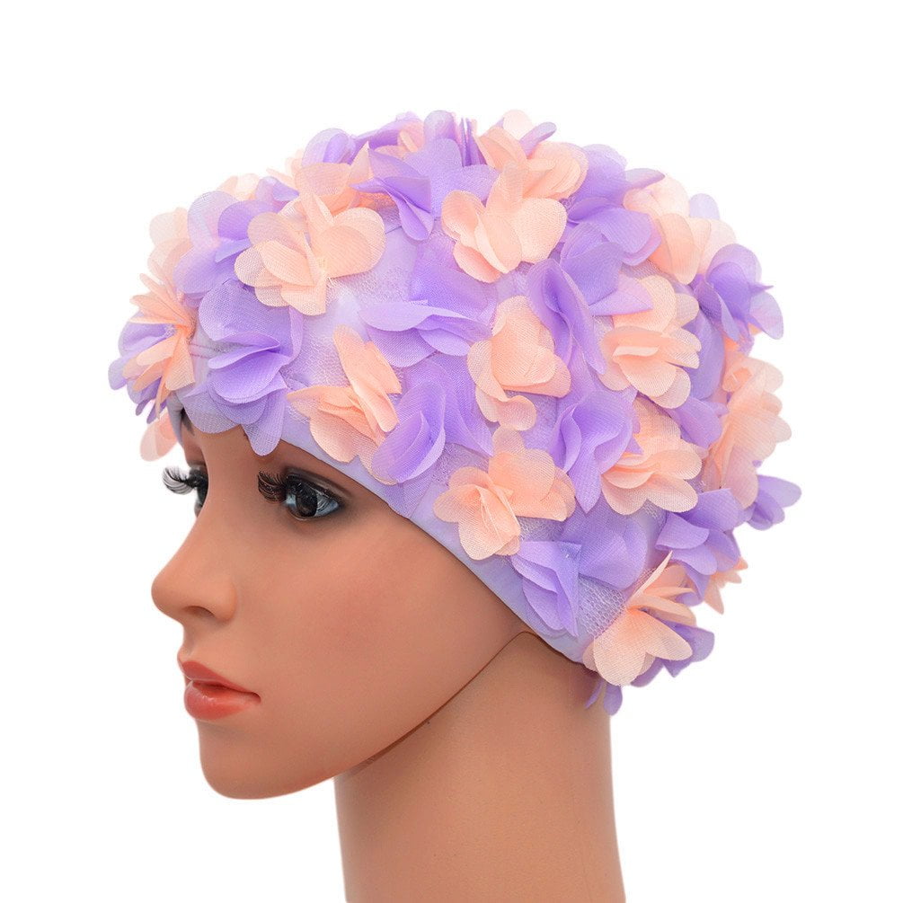 Lace Vintage Swim Cap Floral Petal Retro Style Bathing Caps for Women Rose  