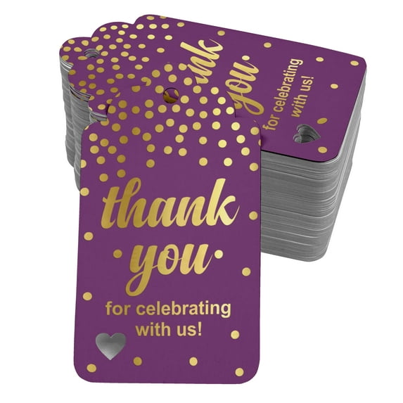 Inkdotpot ThankYou For Celebrating With Us Bridal Shower-Baby Shower-Retirement-Wedding-Birthday Bottle Tag Real Gold Foil Favor Hang Tags Pack Of 50
