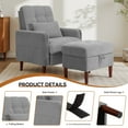 thumbnail image 2 of DREAMSIDEA High Back Arm Chair with Storage Ottoman, Adjustable Backrest Lounge Chair with Footrest, Corduroy Reading Chair with Pillow and Side Pockets for Living Room & Bedroom-Gray, 2 of 6