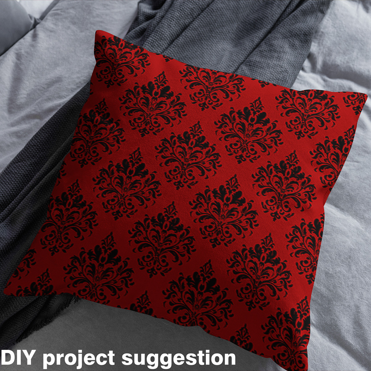 jejeloiu Damask Floral Fabric by the Yard 2 Yards,Gothic Flower Room Decor Fabric by the Yard,Red Black Jacquard Fabric for Sewing,Breathable Bedroom Decorative