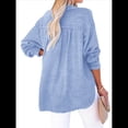 thumbnail image 3 of Blusas Casuales de Larga con Cuello en V y Botones para Mujer, Blusas Lisas de Gran Tamaño. Azul M, 3 of 7