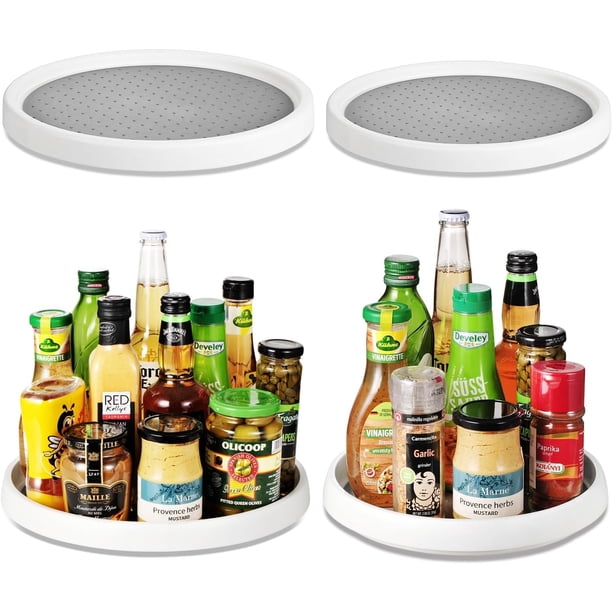 Organizador giratorio de 10.0 in + 12.0 in, 2 unidades, estante giratorio antideslizante para gabinete, cocina, nevera, baño, tocador de maquillaje