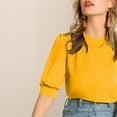 thumbnail image 6 of ALLLIST Womens Tops Yellow Short Sleeve Cropped Crew Neck Solid T-Shirts Blouses for Women Dressy Casual L, 6 of 9