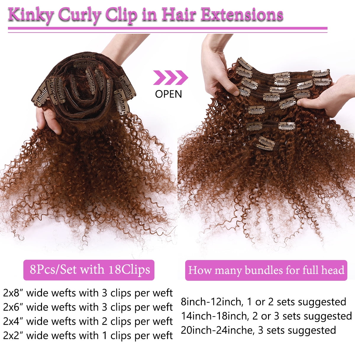 SEGO Kinky Curly Clip in Hair Extensions Real Human Hair for Women Thick Brazilian Hair Natural Black