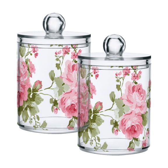 Chic Pink Roses Translucent Plastic Cans Storage Canisters with Lid Set of 2