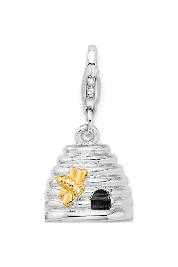 Sterling Silver Amore La Vita Rhodium-Pl Gold-Plated 3-D Beehive Charm (23 X 12) Made In Thailand qcc978