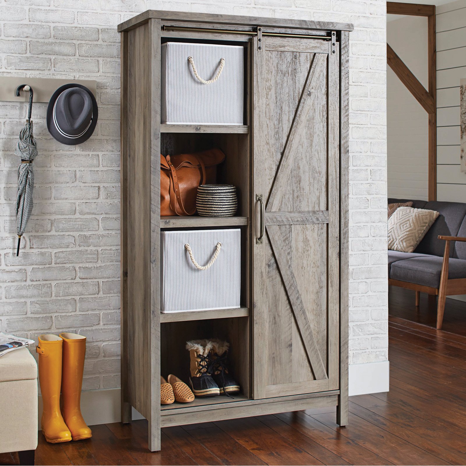 Better Homes & Gardens 66" Modern Farmhouse Bookcase Storage Cabinet, Rustic Gray Finish - image 5 of 8