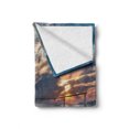 thumbnail image 2 of Travel Soft Flannel Fleece Throw Blanket, Ocean Sea View Terrace Balcony During Sunset Dawn Image Print, Cozy Plush for Indoor and Outdoor Use, 50" x 60", Pale Brown Sky Blue, by Ambesonne, 2 of 6