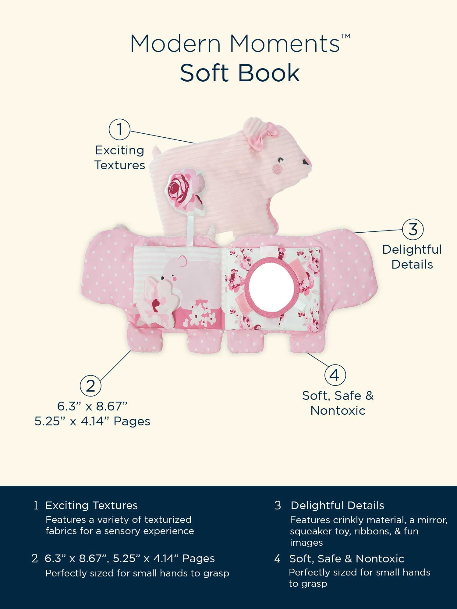 Modern Moments by Gerber Baby Girl Developmental Soft Crinkle Book, Pink Bear