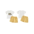 thumbnail image 2 of BemeyourBBs Toddler Baby Boy Back to School Outfit Pre Kindergarten Outfits Little Baby Boy Summer Clothes Cute Bus Embroidered Short Sleeve T-shirt and Pockets Plaid Shorts 2 Piece Summer Set, 2 of 9