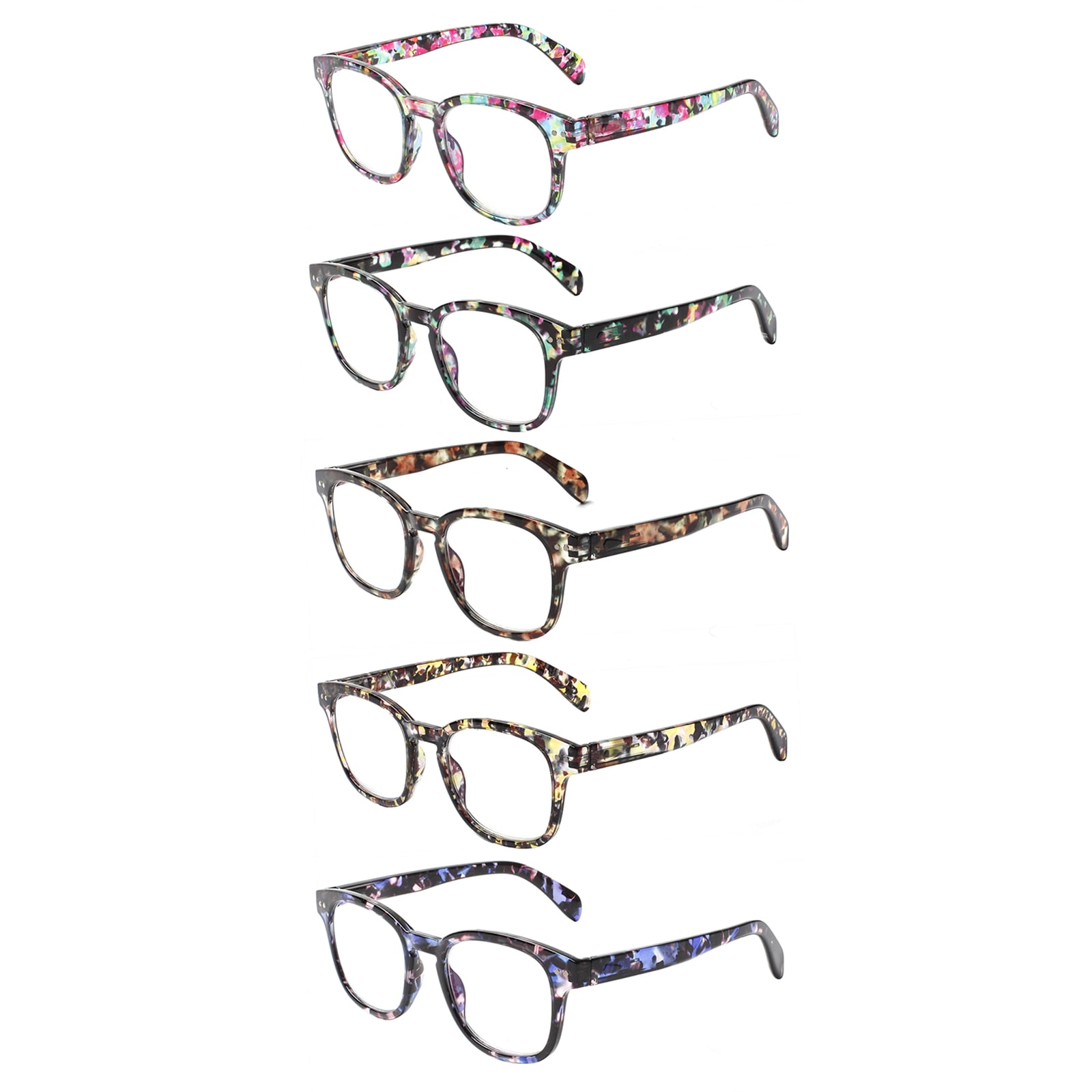 BONCAMOR 5 Pack Ladies Reading Glasses Blue Light Blocking Fashion Print Eyeglasses+150
