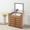 thumbnail image 6 of Wooden Jewelry Organizer Storage Box with 4 Drawers and Mirror Vintage 5 Layers Jewelry Display Cabinet Watches Necklace Ring Earring Case Holder with Carved Flowers for Women Girls, 6 of 9
