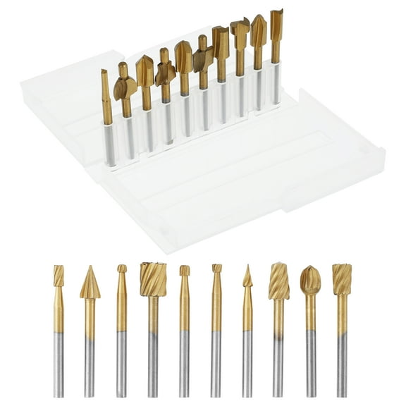 20Pcs Wood Carving Bits for Rotary Tools High Speed Steel Engraving Router Bit Set with 1/8 inch Shank Rotary Burr Set for DIY Woodworking Carving Engraving