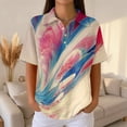 thumbnail image 2 of Womens Polo Shirts Summer Waffle Vintage Texture Gradient Print Golf Polos Short Sleeve Button Down Collar Dressy Casual Blouse Pink XXL, 2 of 5