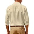 thumbnail image 4 of Men's Lightweight Beach Shirt Long Sleeve Collarless Button Up Top Cotton Linen Blend Casual Shirt for Summer Travel, 4 of 10