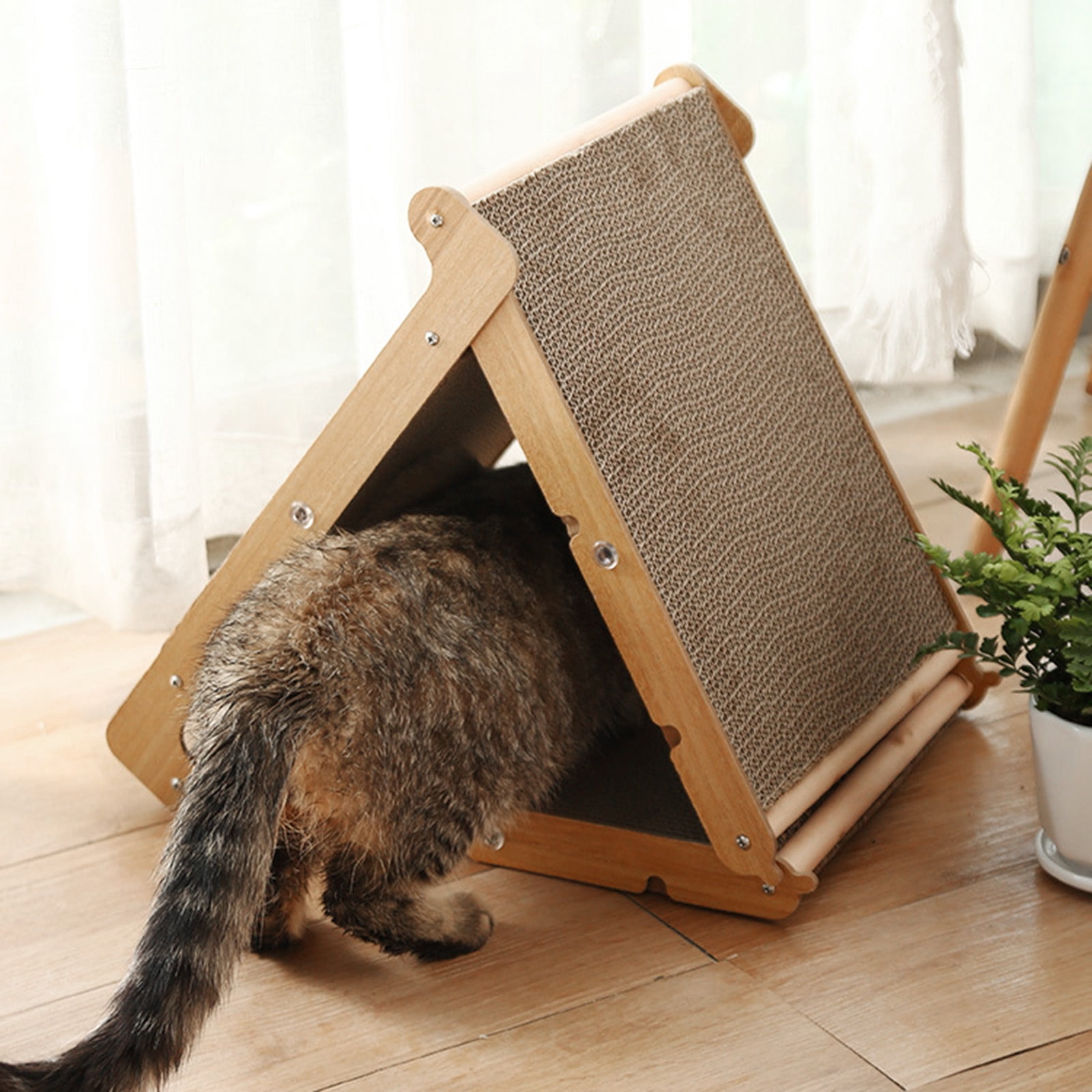 Cat Scrather Cat Scratching Board - Foldable Triangle cat scratch pad, 6 Usable Sides Cat Scratchers for Indoor Cats, Durable Recyclable Cat Scratcher Cardboard Vertical