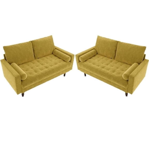 Home Square 2 Piece Velvet Living Room Loveseat Set in Goldenrod