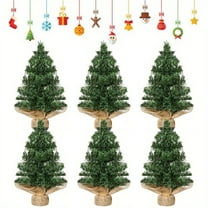6PCS Mini Christmas Pine Trees with Wooden Base, Christmas Tree Table Top Ornaments for Christmas Xmas Home Office Desk Decor Gifts (7.87 inch)