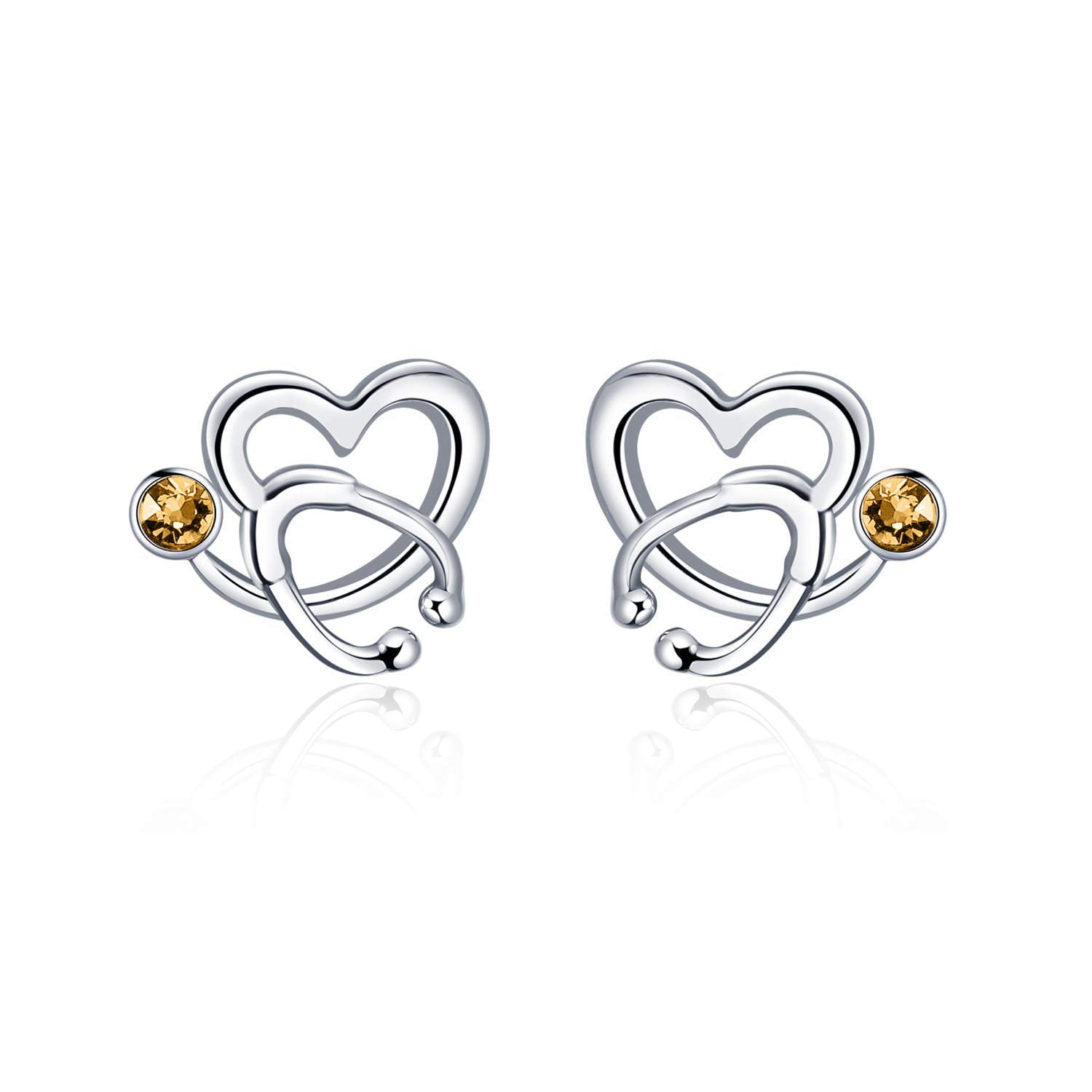 YAFEINI Nurse Earrings 925 Sterling Silver Stethoscope Studs Earrings Simulated 12 Months Birthstone Crystal from Austria, Graduation Jewelry Gifts for Nurse Doctor RN Medical Student