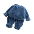 thumbnail image 4 of 2 Piece Toddler Kids Boys Girls' Winter Pyjama Set Warm Flannel Sleepwear Set Tops Pants Outfits Soft Pyjamas Outfits Blue 18-24 Months, 4 of 4