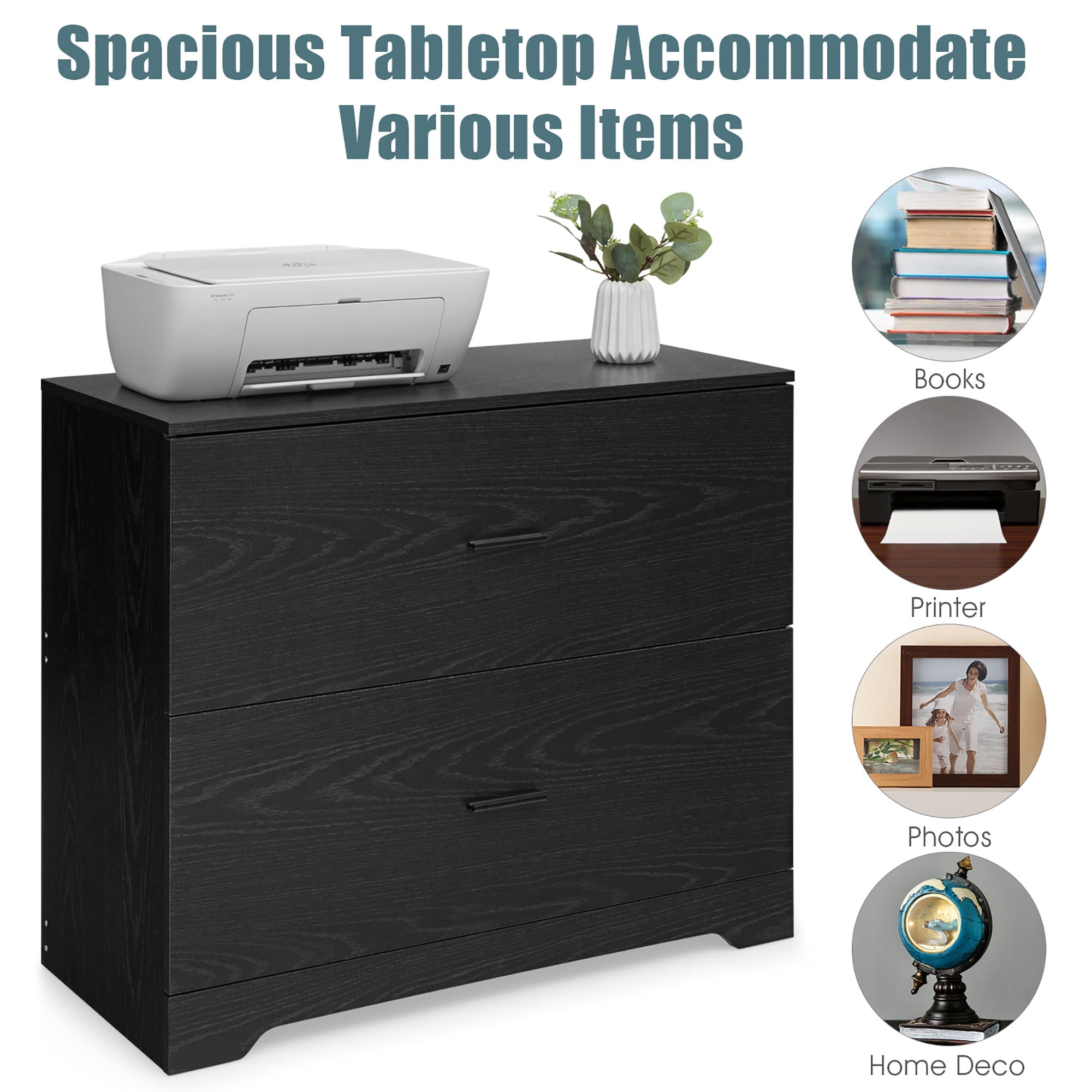 Costway 2-Drawer Lateral File Cabinet w/Adjustable Bars for Home Office Black