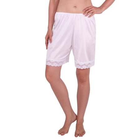 Under Moments Women s Classic Pettipants Bloomers Elastic Waist White Shorts with Lace  Medium  White  15 Length