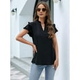 thumbnail image 5 of Womens Dressy Casual Tops Ruffle Short Sleeve V Neck Shirts Elegant Business Work Blouse Black L, 5 of 6
